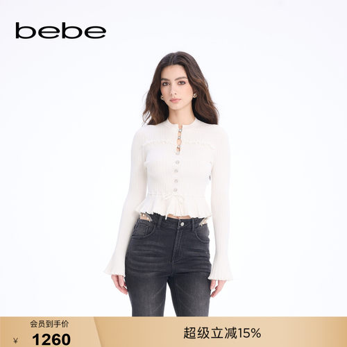 【博主同款】bebe2026春季新款女士气质风镂空百搭针织上衣130512