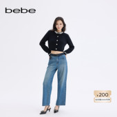 bebe2025秋冬新款 女士气质通勤风设计感百搭直筒牛仔裤 411013