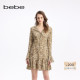 口印花迷你连衣裙350004 系列女士荷叶袖 波嬉风 bebe秋季