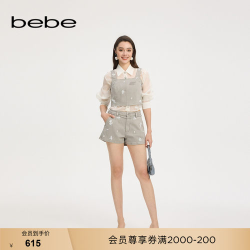 bebe夏季新款绣花牛仔短裤