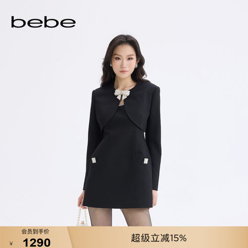 bebe新款女士超短款设计高腰蝴蝶结装饰千金风外套440201