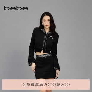 bebe2025春季 女士气质闪片缀饰针织运动卫衣外套140501 新款