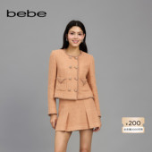 bebe春夏女士编织带仿钻扣粗花呢含羊毛夹克外套140304