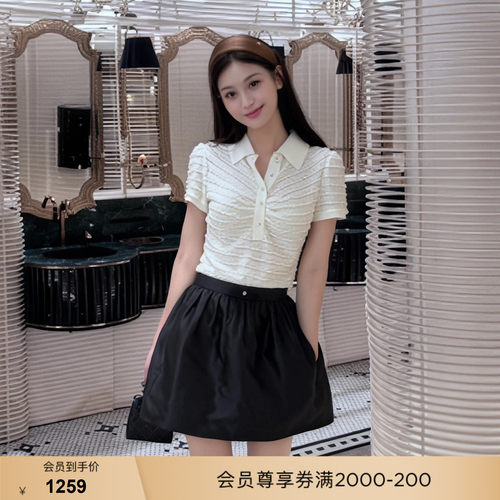 【博主同款】bebe2026秋季新款通勤风弹力针织烫钻POLO衫380301
