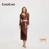 bebe冬季 系列女士修身 亮片咖啡色迷笛铅笔裙半身裙420005