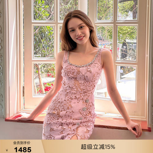 bebe夏季新款无袖蕾丝连衣裙