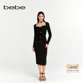 bebe秋季 系列女士气质烫仿钻镂空抽皱连衣裙150026