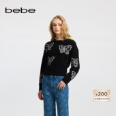bebe冬季 系列女士含羊驼毛别致优雅蝴蝶珠片纱宽松针织上衣430507