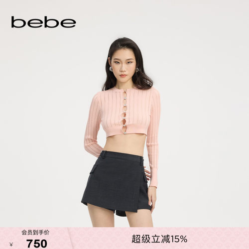bebe夏季新款纽扣饰针织开衫