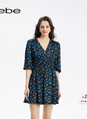 bebe秋季系列女士气质花边V领连衣裙350008