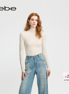 【爆款补单】bebe冬季女士绵羊毛高领打底衫时尚针织上衣430503