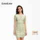 bebe夏季 系列女士气质抽褶碎花印花镂空连衣裙250034
