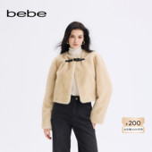 bebe2025秋冬新款 女士气质百搭风皮扣设计短款 毛绒感外套402110
