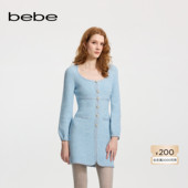 bebe冬季 系列女士珠片纱网纹波浪纱花纱针织连衣裙430914
