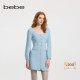 bebe冬季 系列女士珠片纱网纹波浪纱花纱针织连衣裙430914