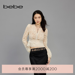 纽扣缀饰波浪荷叶花边蕾丝上衣180106 波嬉风 bebe2025春季 新款