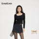 女士波点腰部抽绳长袖 bebe2025夏季 新款 U领针织上衣230315