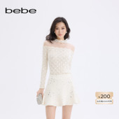 bebe2025秋冬新款 女士小圆领蕾丝边微透气质千金风短款 上衣480102