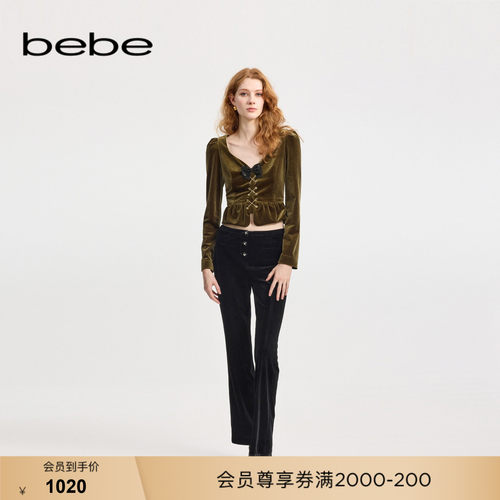 bebe冬季新款丝绒直筒长裤