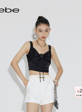 【经典延续】bebe夏季系列女士金属扣绑带压褶修身吊带281204