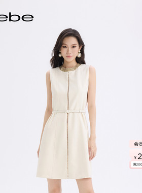 bebe2025秋季新款女士时尚修身轻奢重工无袖连衣裙350010