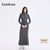 bebe2025秋冬新款 女士气质千金风含羊毛高领鱼尾针织连衣裙430901