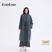 bebe2025秋冬新款 女士烟灰色含山羊绒大翻领格雷系毛呢大衣472101