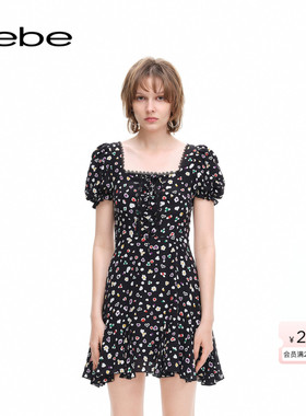 【经典延续】bebe夏季系列女士薄款短袖碎花印花连衣裙250027