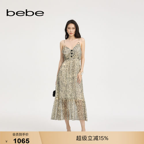 bebe夏季新款豹纹印花连衣裙