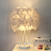 羽毛水晶台灯卧室灯简约现代浪漫欧式 公主婚房暖光温馨书房床头灯