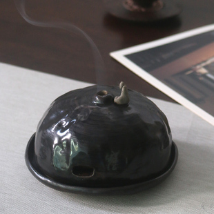 寒山居手工捏粗陶禅意香炉陶瓷盘香炉家用室内沉香熏炉古风香道器