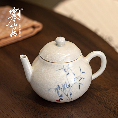 寒山居纯手绘苏打釉陶瓷茶壶开片