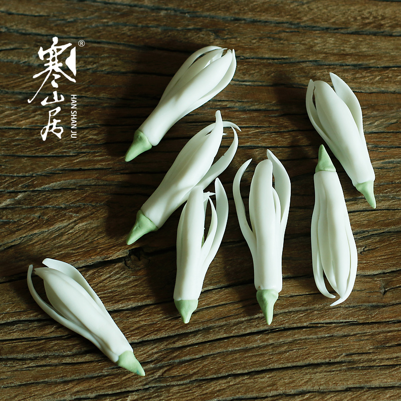 寒山居手工捏花茶宠陶瓷手作腊梅枝笔搁梅花摆件茶道配件茶席装饰