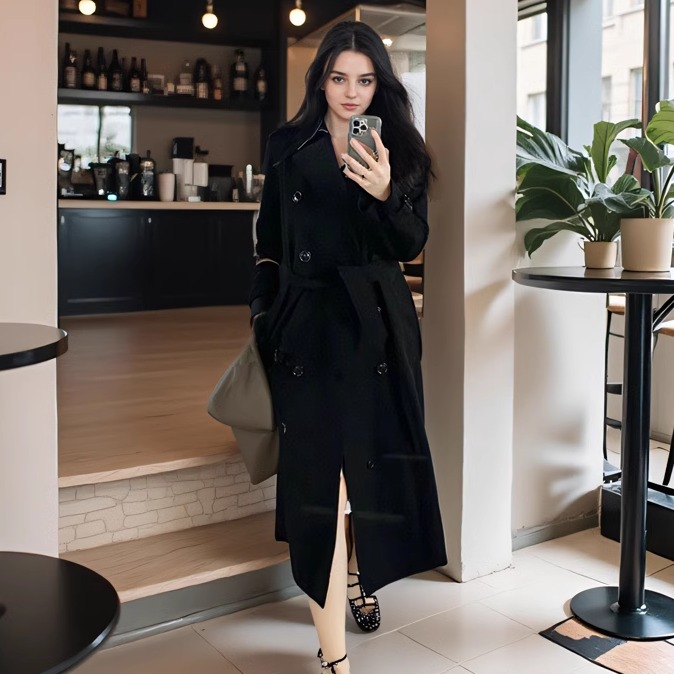 女装长款威斯敏斯特过膝大衣秋季新款2025年英伦风翻领纯色双排扣