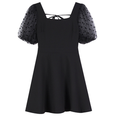 Big size women's dress fat sister new fat cover meat show thin age reduction slightly fat square neck wave point small black dress