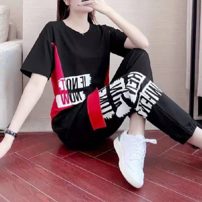 Fashion brand new thin dance sportswear casual loose short sleeve sportswear women's summer fashion two piece set