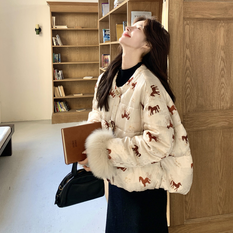 高级感狐狸毛拼接刺绣羽绒服女2025冬季新款保暖加厚90白鸭绒外套,女装羽绒服,2C221