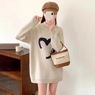 中长款毛衣女秋冬2025新款爆款宽松针织上衣加厚内搭半高领打底衫