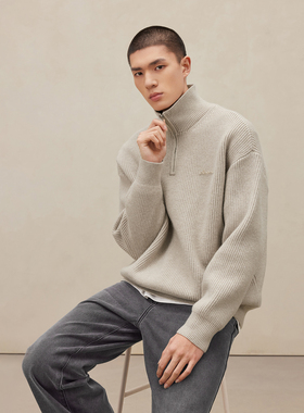 CHINISM丨立领半拉链毛衣男冬季美式加厚毛线衣男士高领针织衫