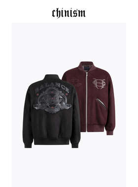 CHINISM丨重磅羊毛呢绒棒球夹克男秋季美式宽松休闲刺绣毛呢外套