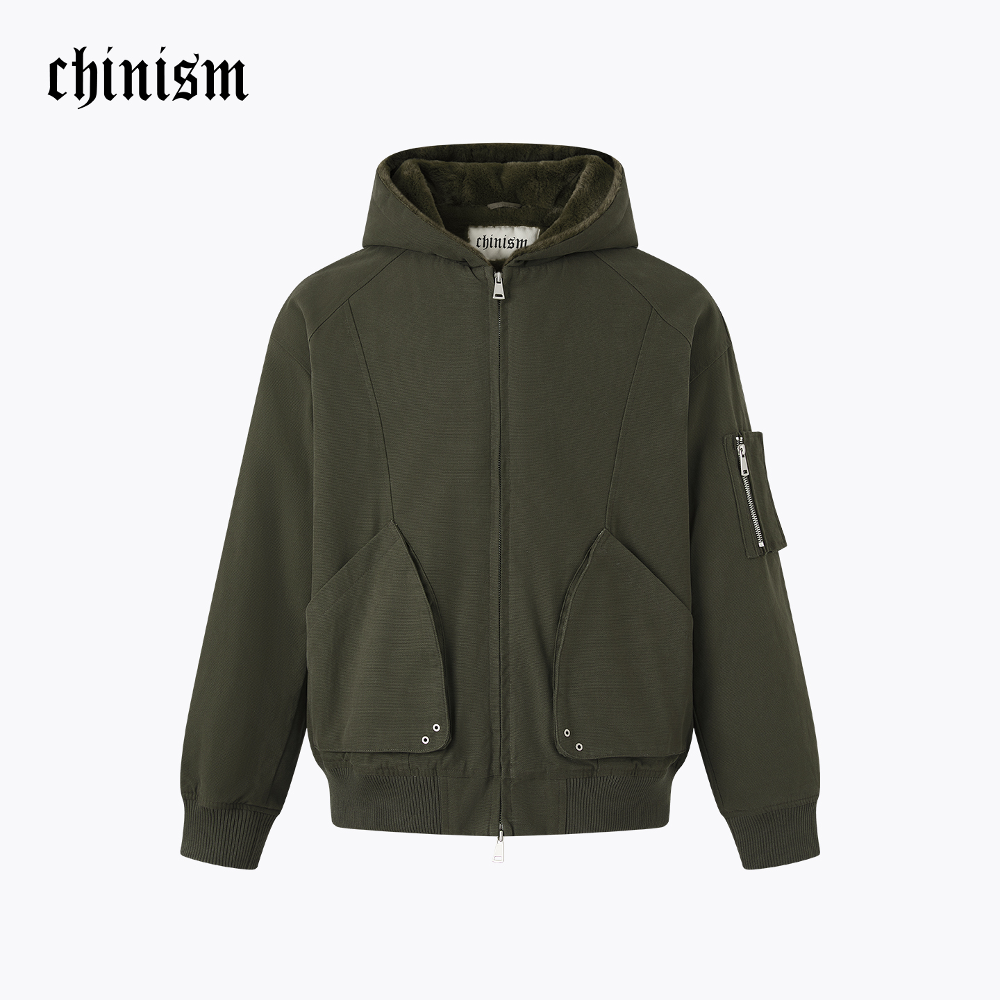 CHINISM赤尘 拼毛料宽松连帽棉服男秋冬季新款休闲工装飞行夹克