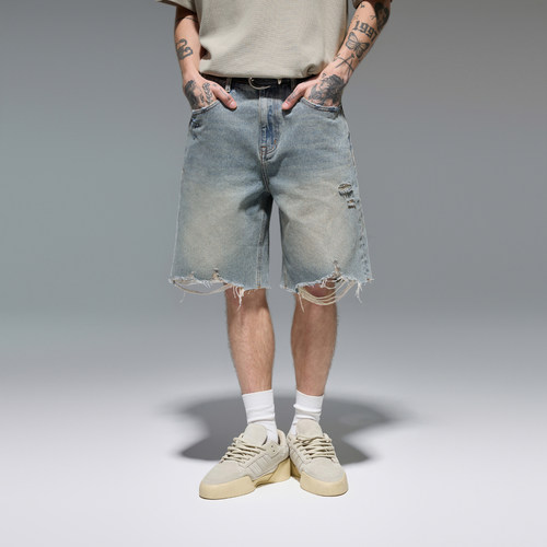 CHINISM破洞牛仔短裤男5分裤