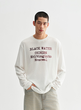 CHINISM丨薄款长袖T恤男秋季字母印花男士内搭打底衫/CXQB12I5033