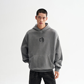 经典 款 重磅水洗灰色连帽卫衣男秋季 CHINISM 做旧情侣男生帽衫