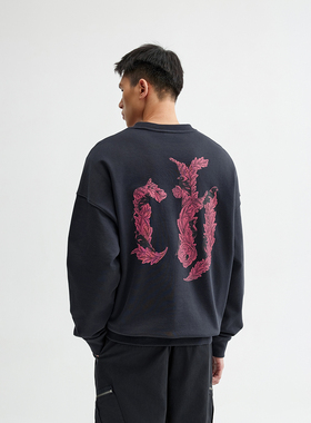 CHINISM丨405G重磅莺草数码直喷圆领卫衣男冬季高克重套头上衣