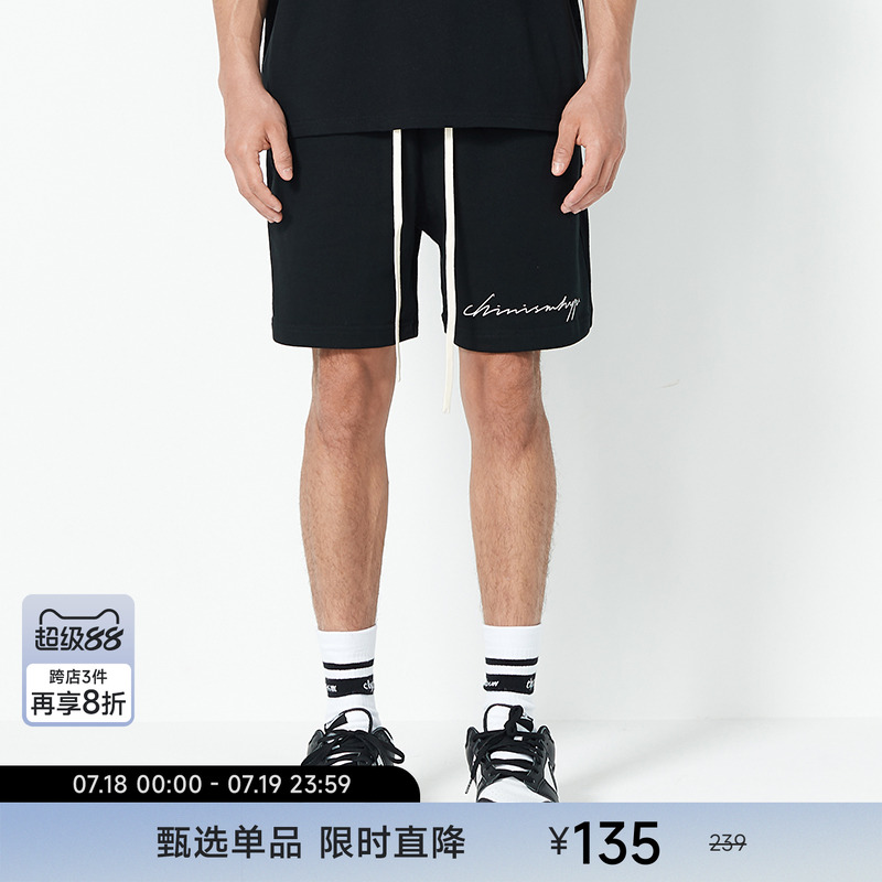 chinism黑色运动短裤宽松