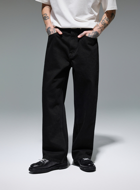 CHINISM丨黑色酵素水洗直筒牛仔裤男秋季新款宽松休闲男士裤子