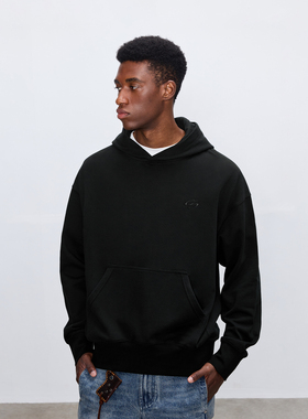 CHINISM赤尘 灰色刺绣连帽卫衣男秋季潮牌纯棉宽松男生休闲帽衫