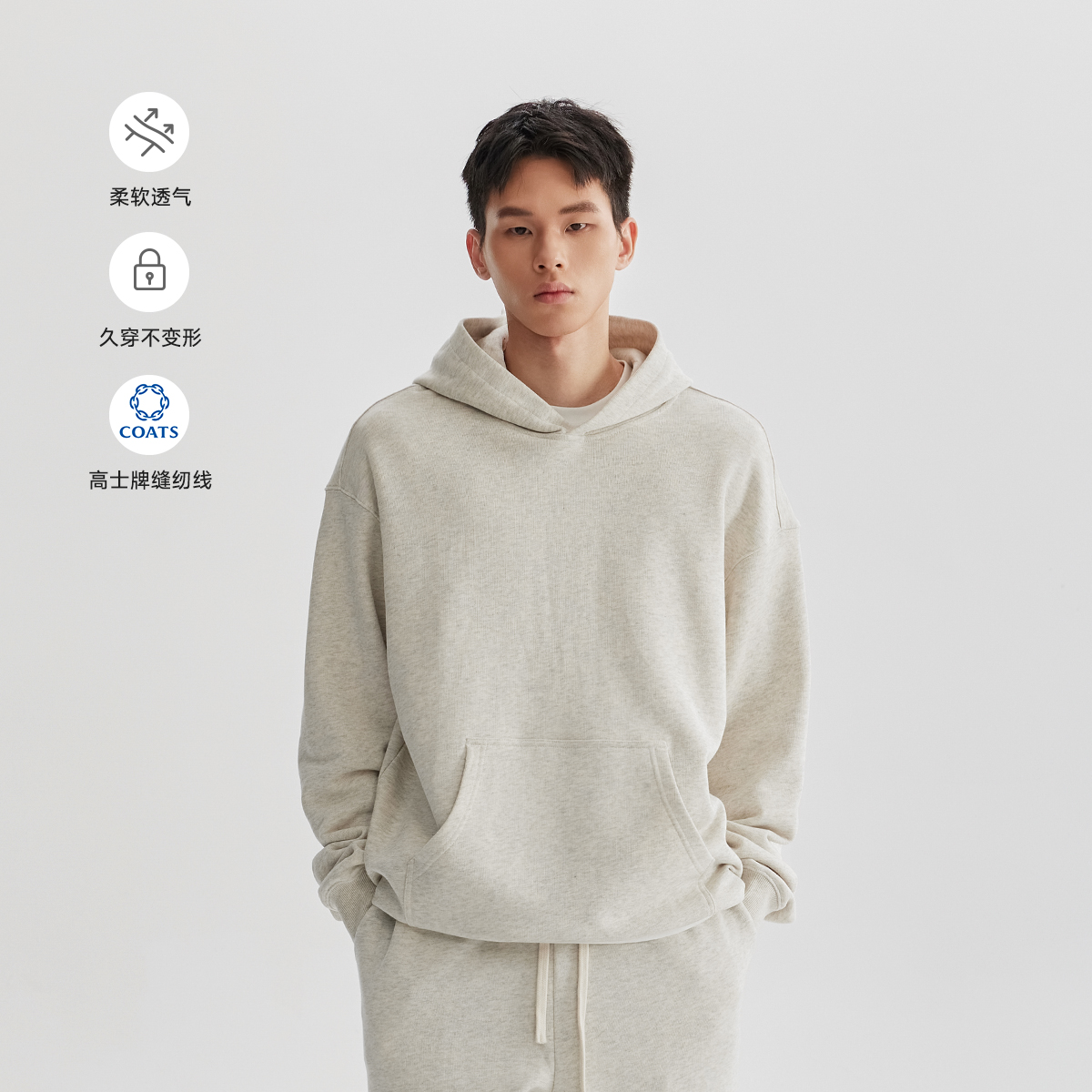 CHINISM赤尘 花灰色重磅连帽卫衣男秋季新款宽松美式纯棉休闲帽衫