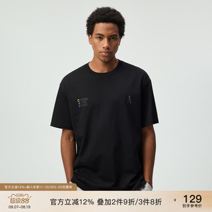 CHINISM「精梳纯棉厚板印花」CAS全棉短袖T恤男夏季撞色宽松半袖
